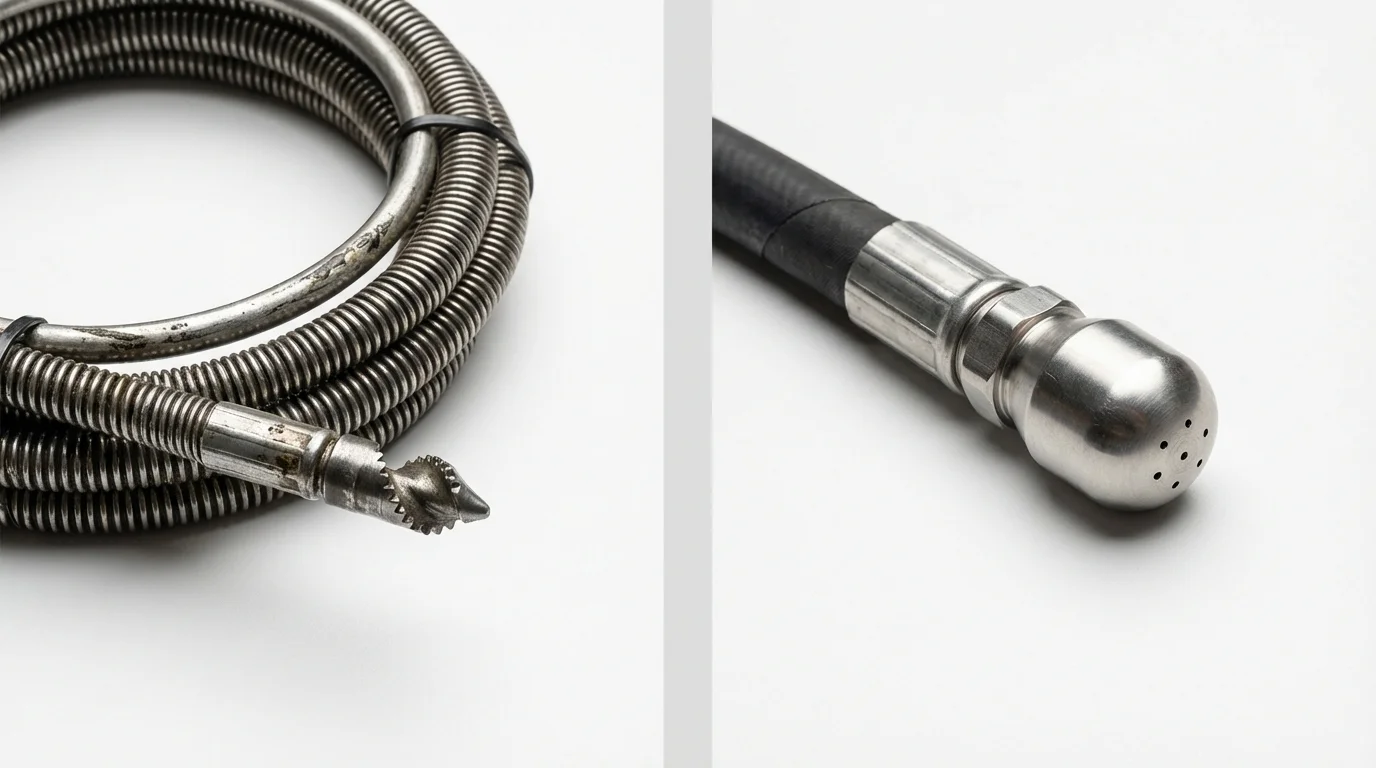 Drain snake cable and hydro jetting nozzle used for drain cleaning in Gothenburg, NE