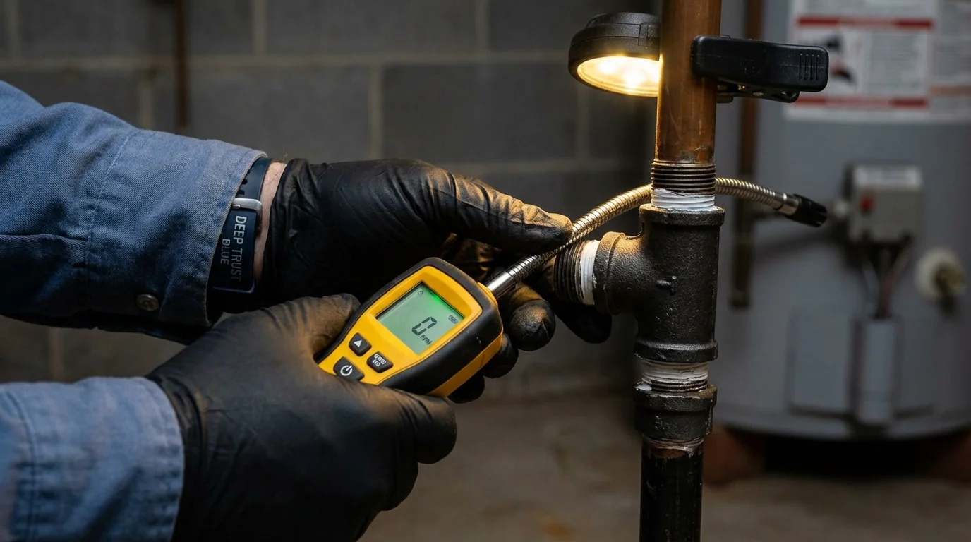 Gas leak detection with electronic sniffer by Johns Plumbing LLC in Gothenburg